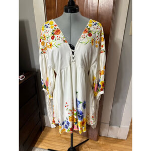 Agua Bendita Alex Bouk Mini Dress‎ Cream Floral Embroidered NWT Size S